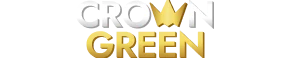 CrownGreen official 3D logo in white and gold with two golden crowns on clean background