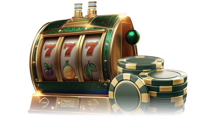 CrownGreen classic slot machine showing triple green 777 with gold coins bursting out