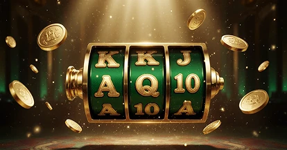 Classic slot machine reels showing A, K, Q, J, 10 symbols with glowing green lights at Crowngreen casino